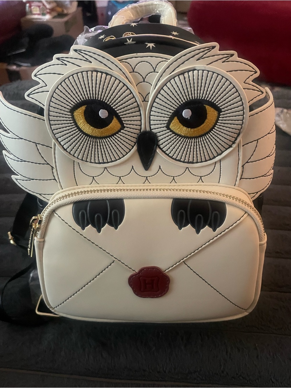Loungefly Harry Potter Hedwig Owl Mini Backpack Black White Star Print NWT